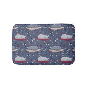 Cute & Cozy Sleepy Cat Dreams Pattern  Bath Mat