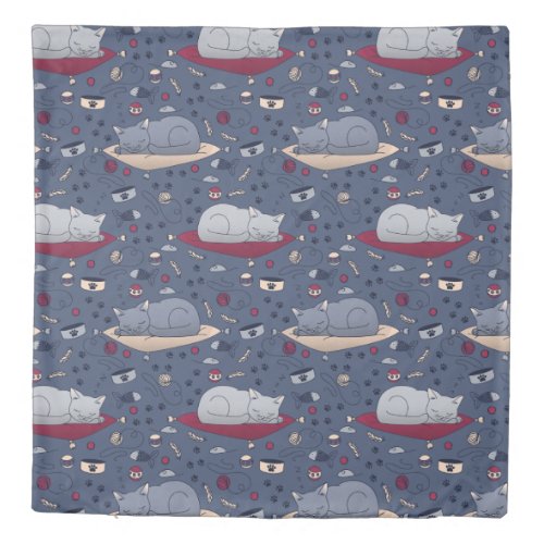 Cute  Cozy Sleepy Cat Dreams Pattern  Duvet Cover