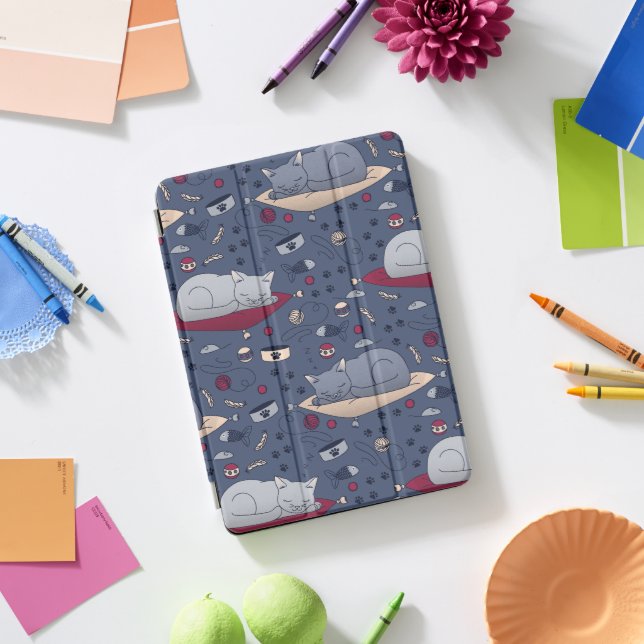 Cute & Cozy Sleepy Cat Dreams Pattern  iPad Pro Cover (Desk)