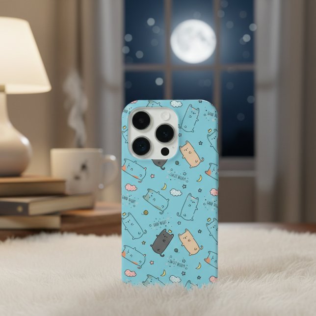 Cute & Cozy Sleepy Cat Dreams Pattern iPhone case (Creator Uploaded)