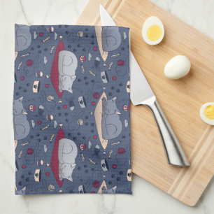 Cute & Cozy Sleepy Cat Dreams Pattern  Kitchen Towel