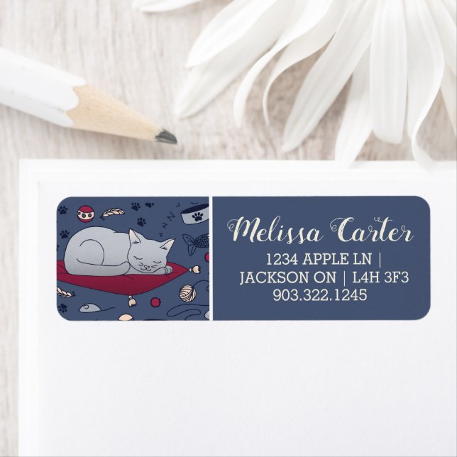 Cute & Cozy Sleepy Cat Dreams Pattern  Label (Insitu)