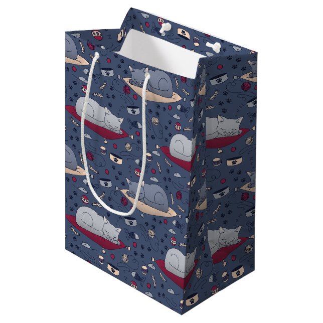 Cute & Cozy Sleepy Cat Dreams Pattern  Medium Gift Bag (Front Angled)