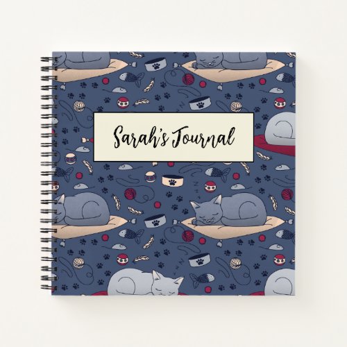 Cute  Cozy Sleepy Cat Dreams Pattern  Notebook