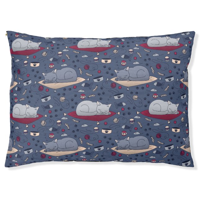 Cute & Cozy Sleepy Cat Dreams Pattern  Pet Bed (Front)