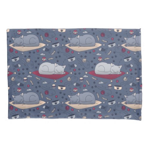 Cute  Cozy Sleepy Cat Dreams Pattern  Pillow Case