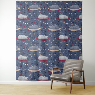 Cute & Cozy Sleepy Cat Dreams Pattern Tapestry