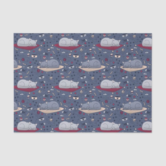 Cute & Cozy Sleepy Cat Dreams Pattern  Tissue Paper (Front)