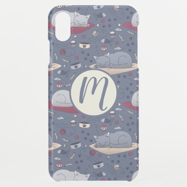 Cute & Cozy Sleepy Cat Dreams Pattern  Uncommon iPhone Case (Back)