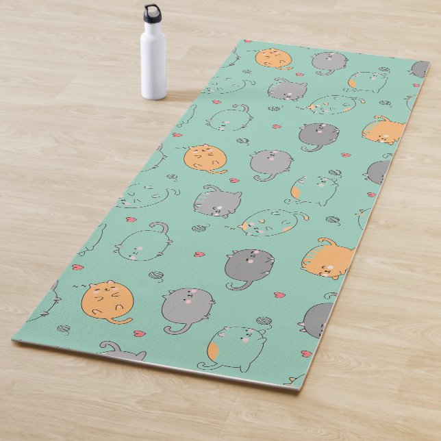 Cute & Cozy Sleepy Cat Dreams Pattern Yoga Mat (In Situ)