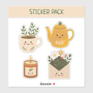 Cute Cozy Teapot & Candle Tea Time Watercolor Sticker