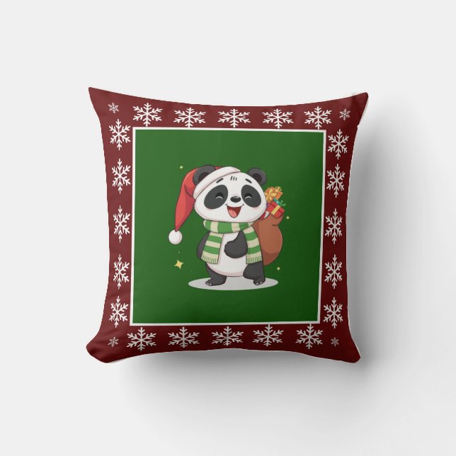 Cute Cozy Trendy Panda Bear Christmas No Photo Throw Pillow (Front)