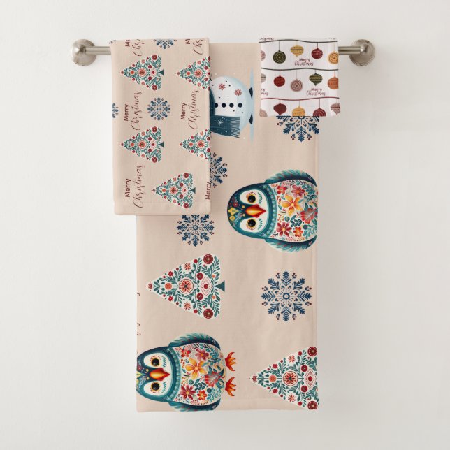 Cute cozy Whimsical Scandinavian  Bath Towel Set (Insitu)
