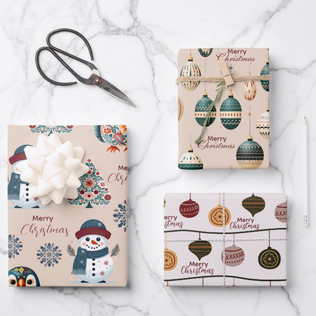 Cute cozy Whimsical Scandinavian  Wrapping Paper Sheets (Front)