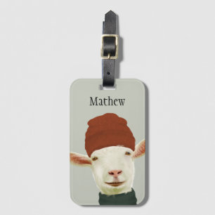 Cute Cozy Winter Goat With Beanie Hat and Scarf Luggage Tag