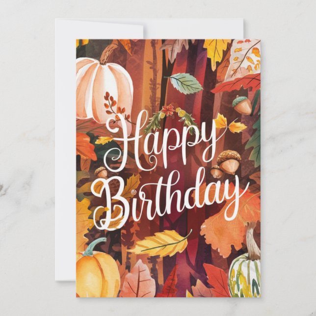 Cute Cozy Wish Autumn Fall Happy Birthday Card (Front)