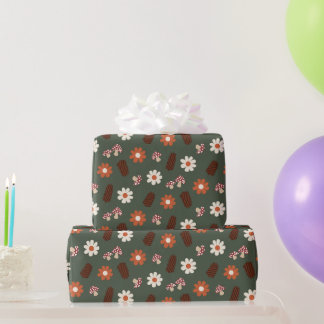 Cute cozy wooland with flowers mushroom & pinecone wrapping paper