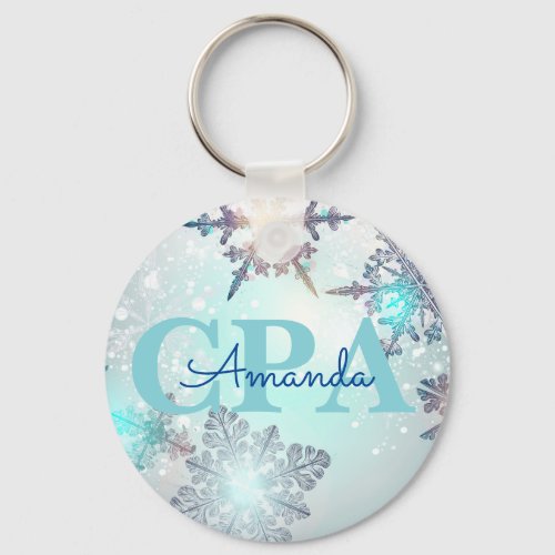 Cute CPA Ice Blue Snowflake Personalized Name Keychain