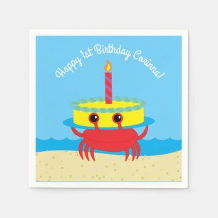 Cute Crab Beach 1st Birthday Party Napkins