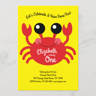 Cute Crab Beach Kids 1st Birthday Party Invitation