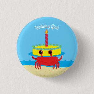 Cute Crab Beach Kid's Birthday Party Button