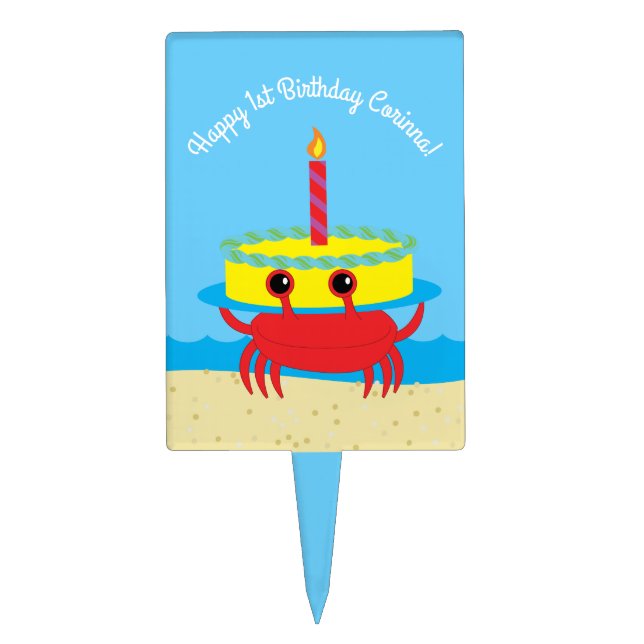 Cute Crab Beach Kid's Birthday Party Cake Topper (Front)