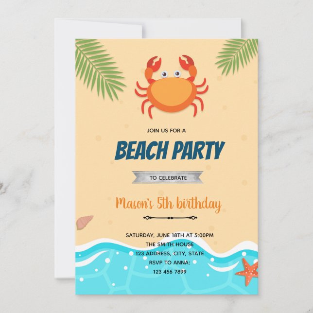 Cute crab birthday invitation (Front)