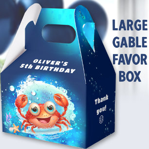Cute Crab Boy Birthday Navy Blue Large Gable Favor Boxes