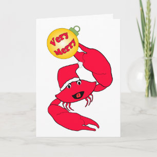 Cute Crab Cartoon Very Merry Christmas Holiday Card