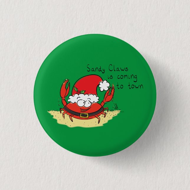 Cute Crab Christmas Funny Holiday Santa Cartoon Button (Front)