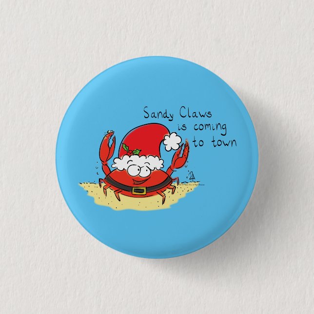 Cute Crab Christmas Funny Holiday Santa Cartoon Button (Front)