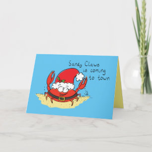 Cute Crab Christmas Funny Holiday Santa Cartoon Card