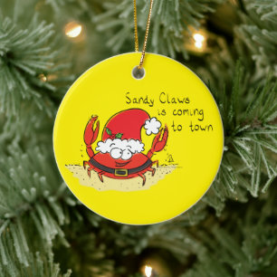 Cute Crab Christmas Funny Holiday Santa Cartoon Ceramic Ornament