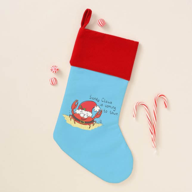 Cute Crab Christmas Funny Holiday Santa Cartoon Christmas Stocking (Front)