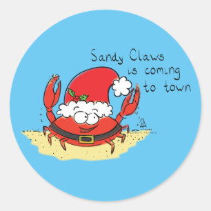 Cute Crab Christmas Funny Holiday Santa Cartoon Classic Round Sticker
