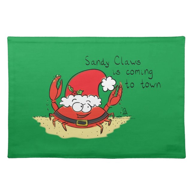 Cute Crab Christmas Funny Holiday Santa Cartoon Cloth Placemat (Front)