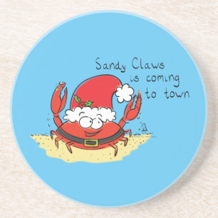 Cute Crab Christmas Funny Holiday Santa Cartoon Coaster