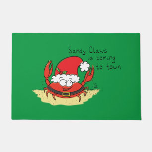 Cute Crab Christmas Funny Holiday Santa Cartoon Doormat