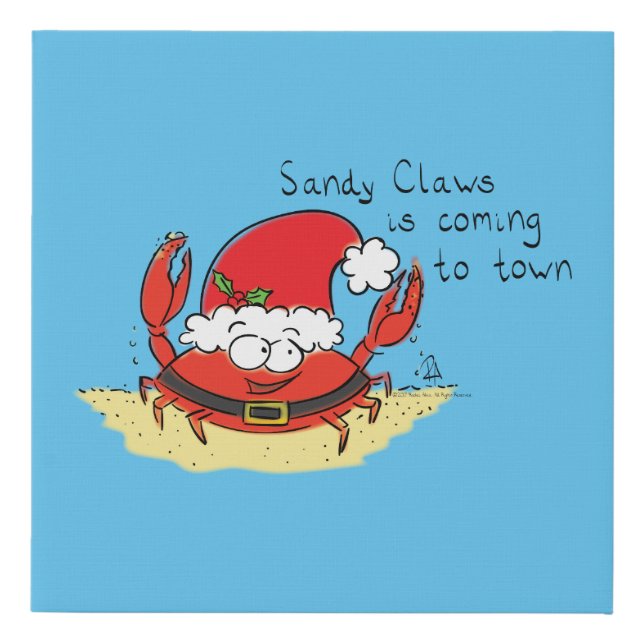 Cute Crab Christmas Funny Holiday Santa Cartoon Faux Canvas Print (Front)