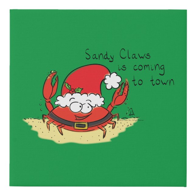 Cute Crab Christmas Funny Holiday Santa Cartoon Faux Canvas Print (Front)