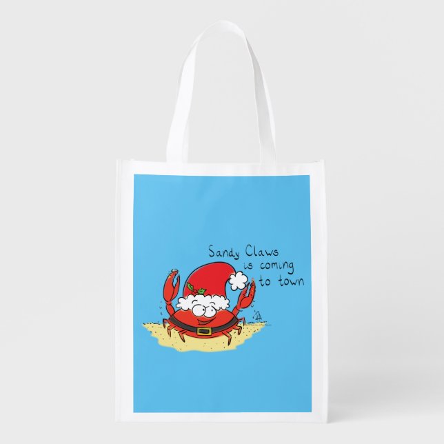 Cute Crab Christmas Funny Holiday Santa Cartoon Grocery Bag (Front)