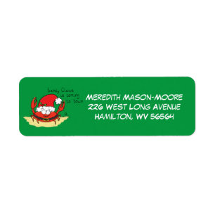 Cute Crab Christmas Funny Holiday Santa Cartoon Label
