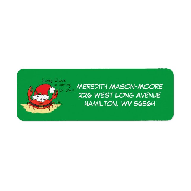 Cute Crab Christmas Funny Holiday Santa Cartoon Label (Front)