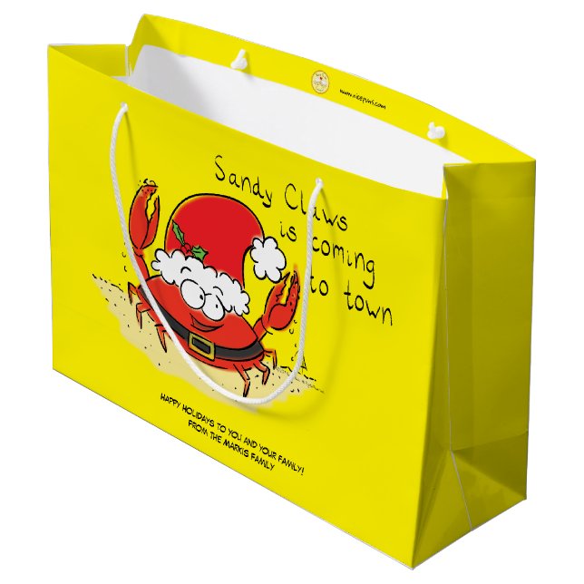 Cute Crab Christmas Funny Holiday Santa Cartoon Large Gift Bag (Back Angled)