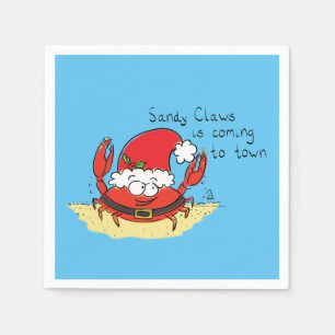 Cute Crab Christmas Funny Holiday Santa Cartoon Napkins