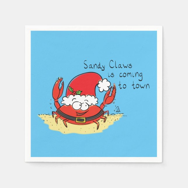 Cute Crab Christmas Funny Holiday Santa Cartoon Napkins (Front)