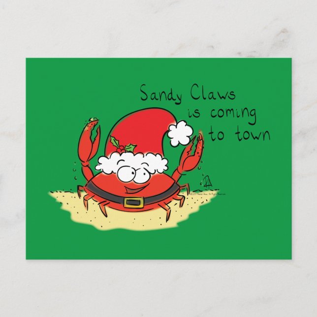 Cute Crab Christmas Funny Holiday Santa Cartoon Postcard (Front)