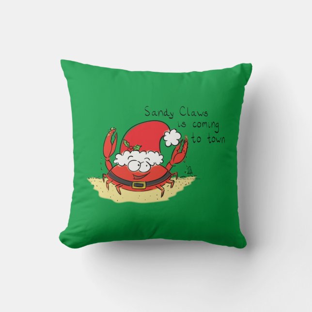 Cute Crab Christmas Funny Holiday Santa Cartoon Throw Pillow (Front)