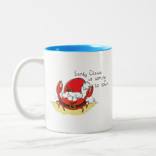 Cute Crab Christmas Funny Holiday Santa Cartoon Two-Tone Coffee Mug