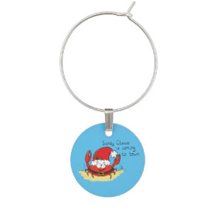 Cute Crab Christmas Funny Holiday Santa Cartoon Wine Charm